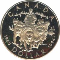 (1994) Монета Канада 1994 год 1 доллар "Собачий патруль"  Серебро Ag 925  UNC